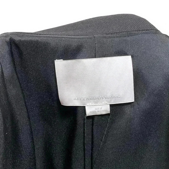 NWT Alexander Wang Virgin Wool Black Open Front Blazer Jacket Leather Trim 8 - Picture 8 of 12